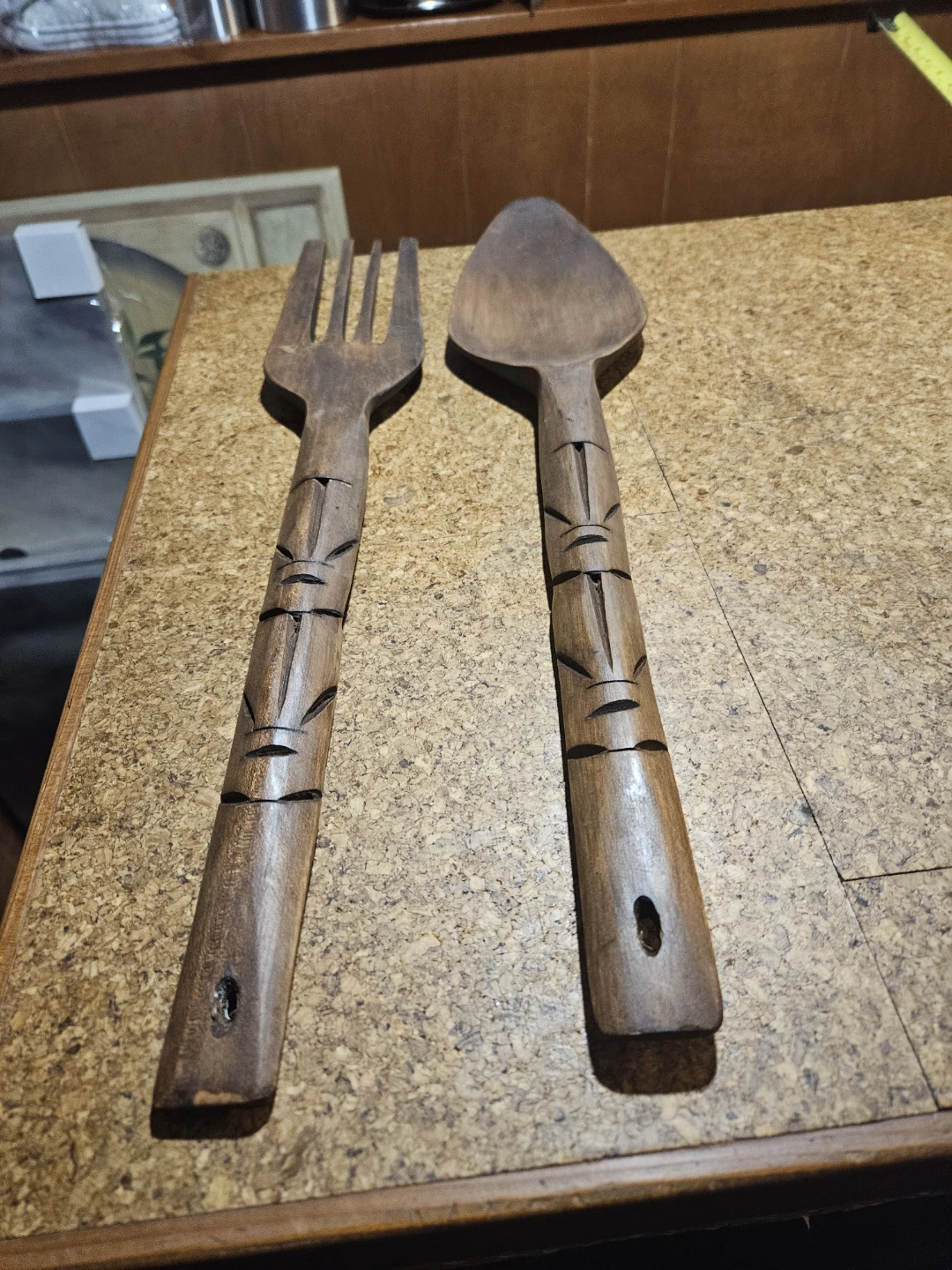 Carved Wooden Spoon and Fork Set - photo 2