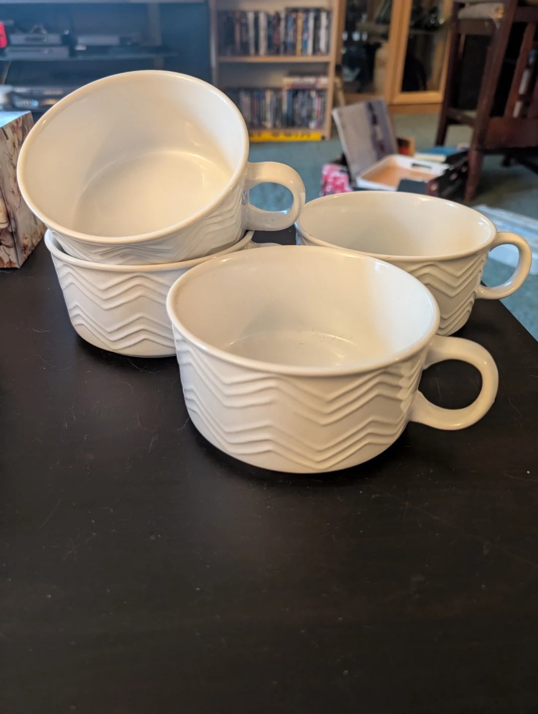 Set of 4 White Soup Bowls with Handles