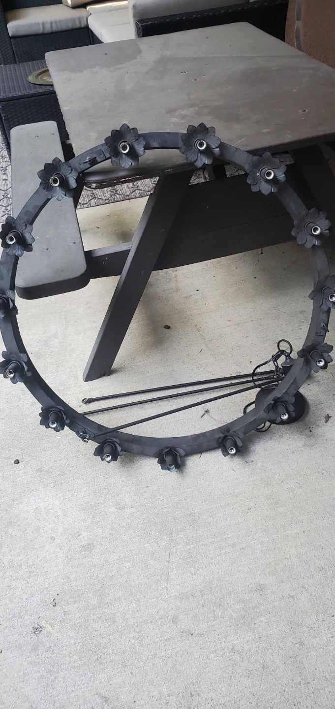 Vintage Black Metal Chandelier with Flower Accents