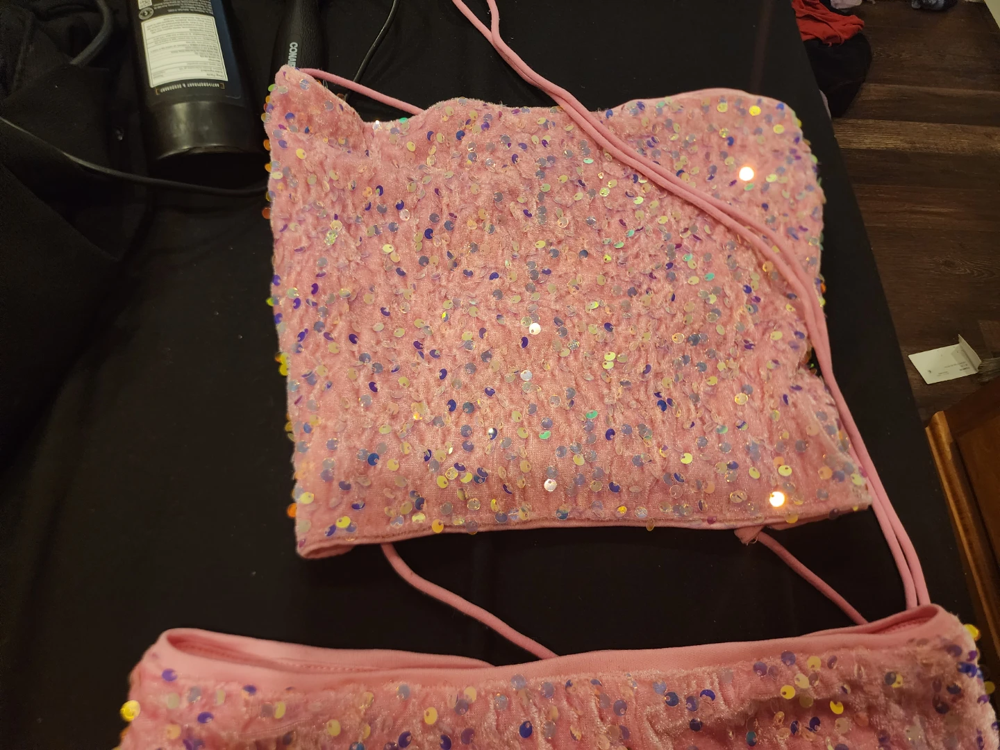 SHEIN Pink Sequin Crop Top & Skirt Set - Size XS - photo 2