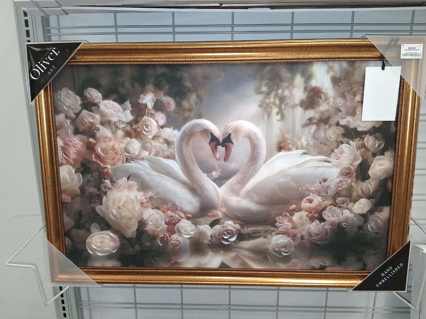Oliver Art Hand Embellished Swan Love Heart Framed Wall Art