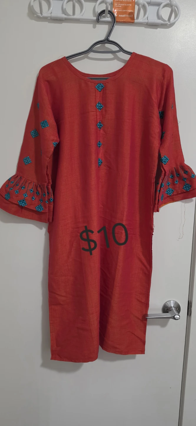 Red Kurti with Blue Embroidery