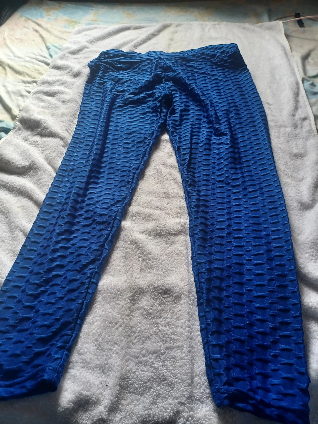 Blue Textured Leggings