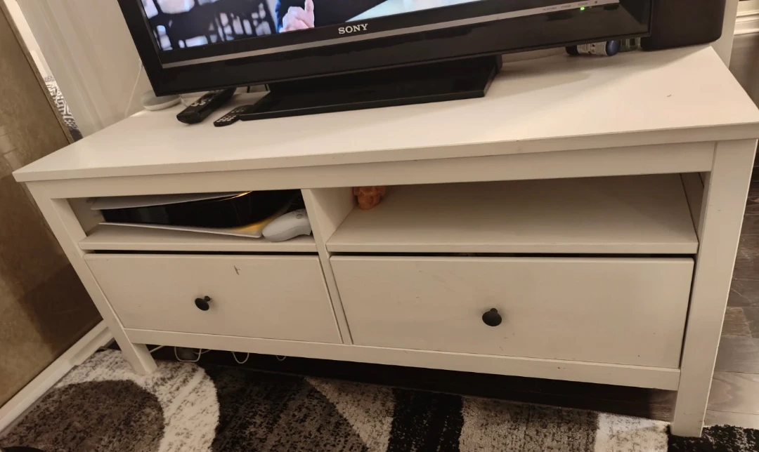 White TV stand with 2 Drawers and Open Shelf - photo 2