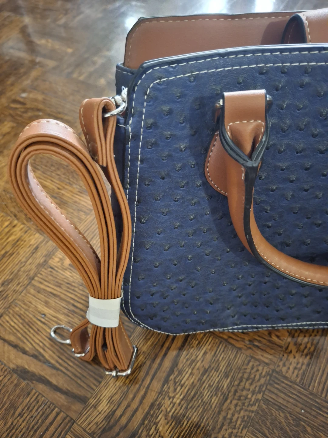 London Fog Blue Faux Ostrich Satchel Purse - photo 3
