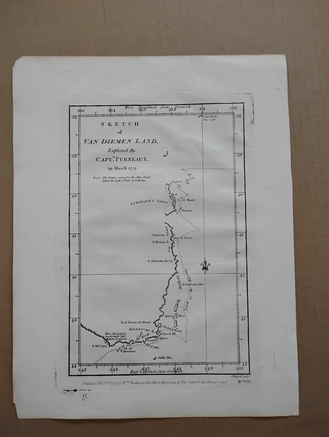 Sketch of Van Diemen Land by Capt. Furneaux, 1777 Map
