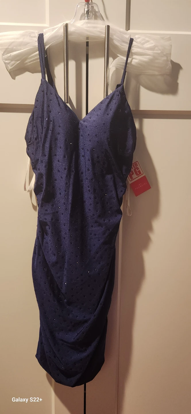 Promgirl Navy Blue Ruched Sparkle Dress