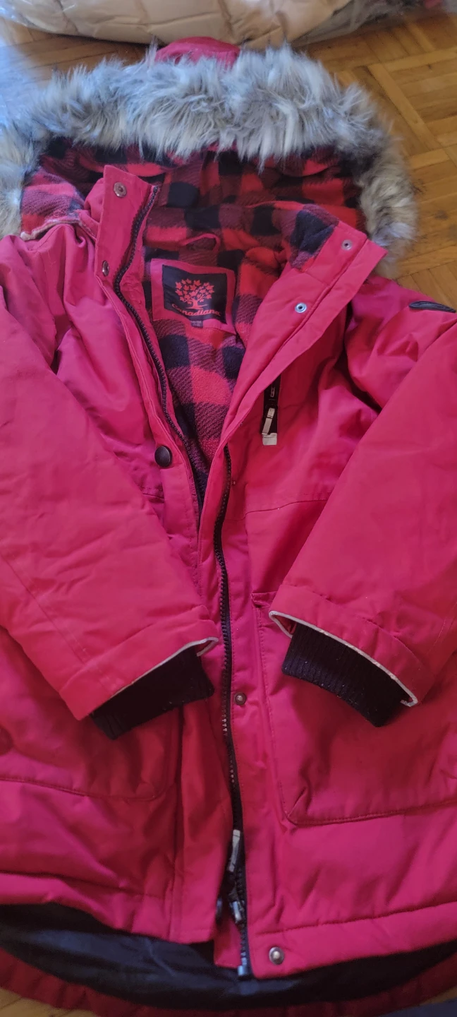 Canadiana Kids Red Plaid Lined Parka Jacket M/M (7-8)