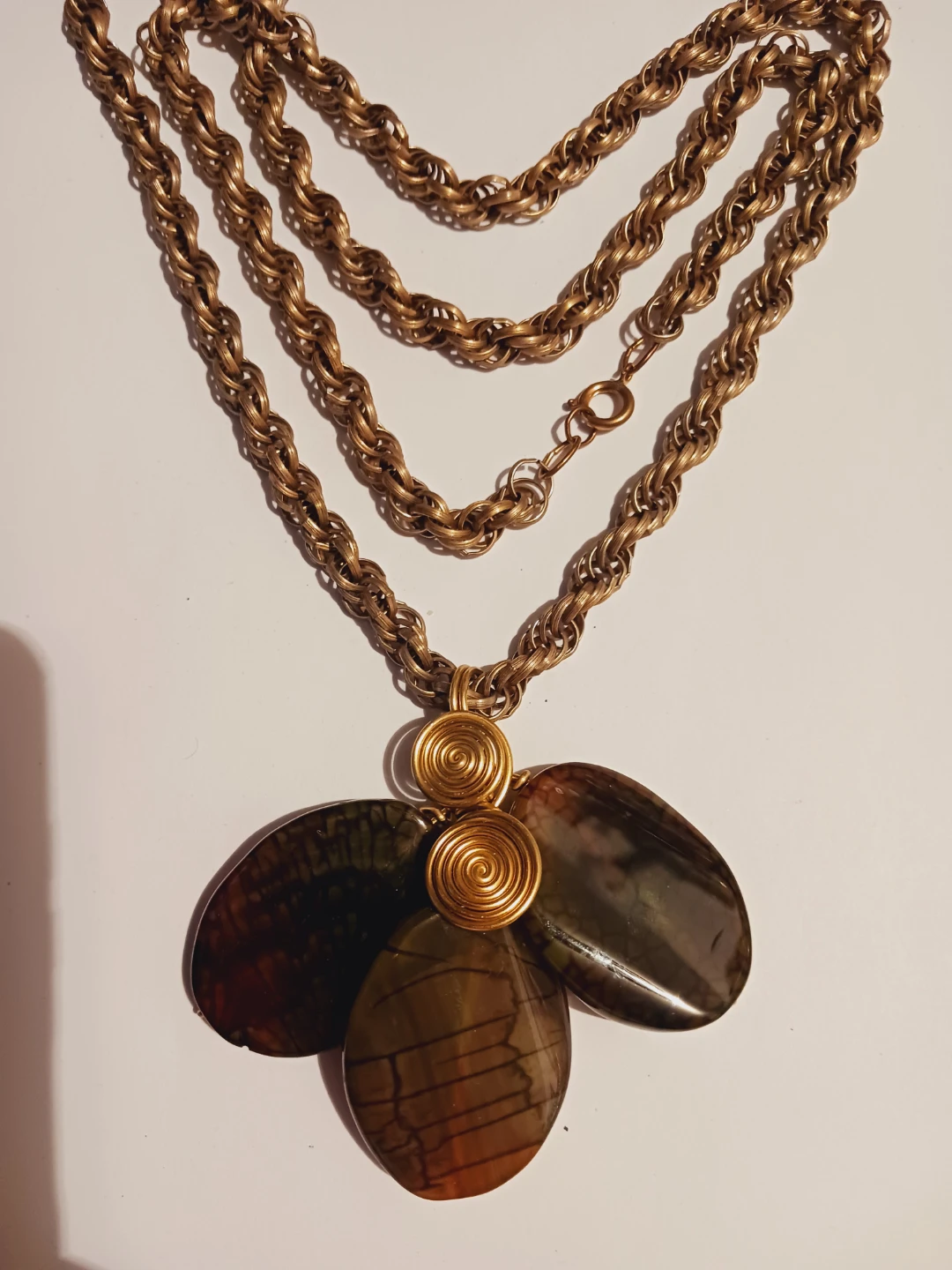 Vintage Modernist MCM Twisted Rope Chain with Stone Pendant - photo 4