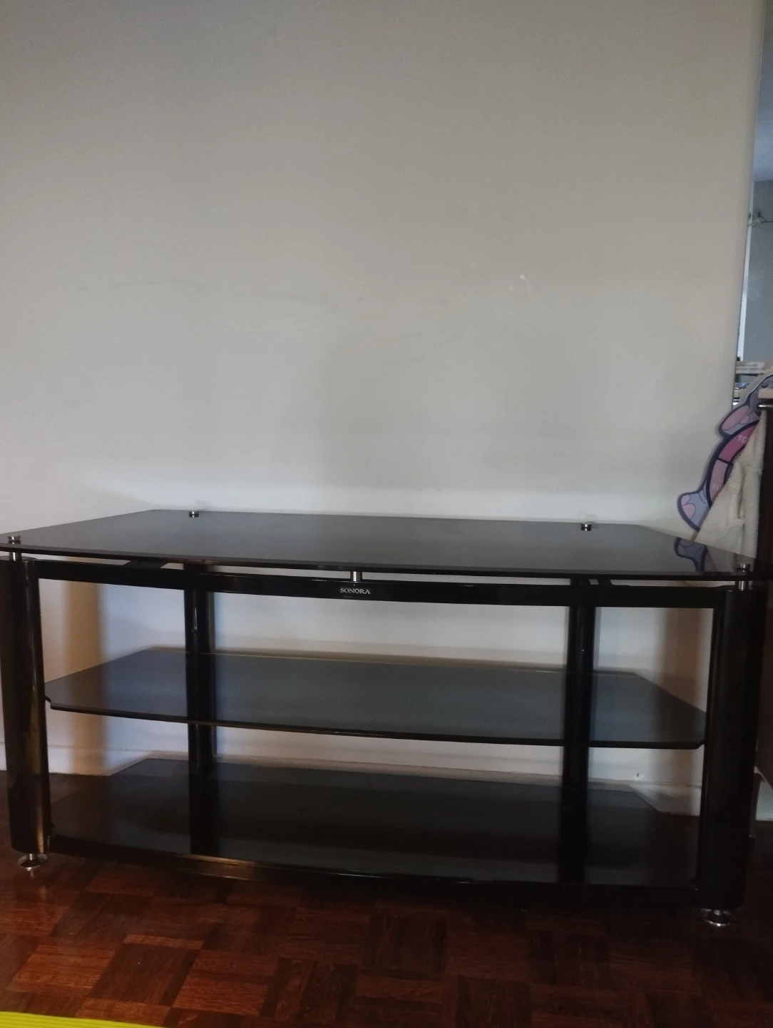 Sonora Black Glass TV Stand with 3 Shelves
