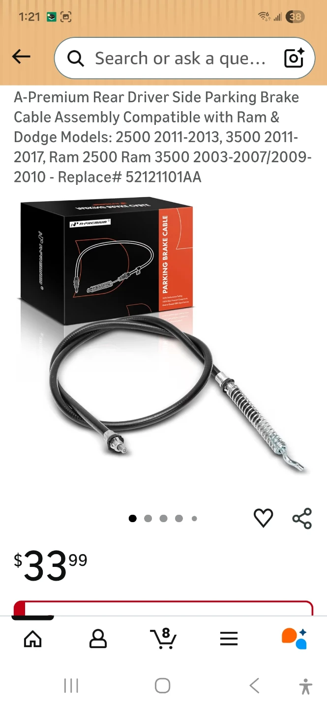 A-Premium Rear Driver Side Parking Brake Cable Assembly