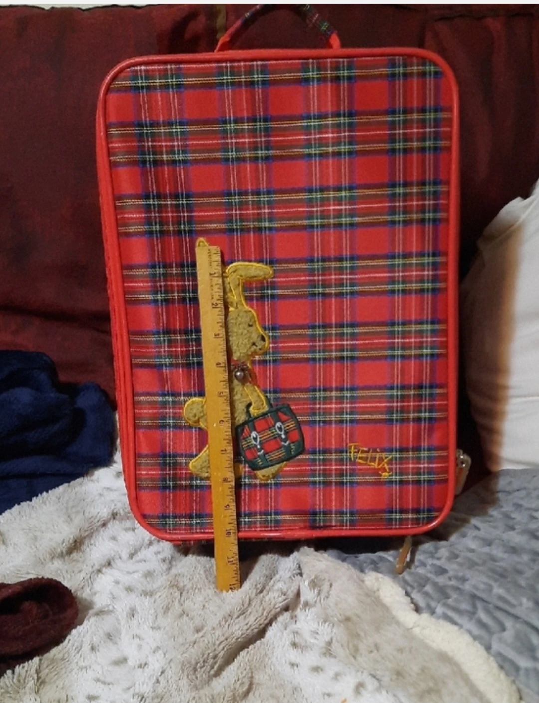 Kids Felix the Cat Red plaid Suitcase Tartan Rolling Luggage - photo 5