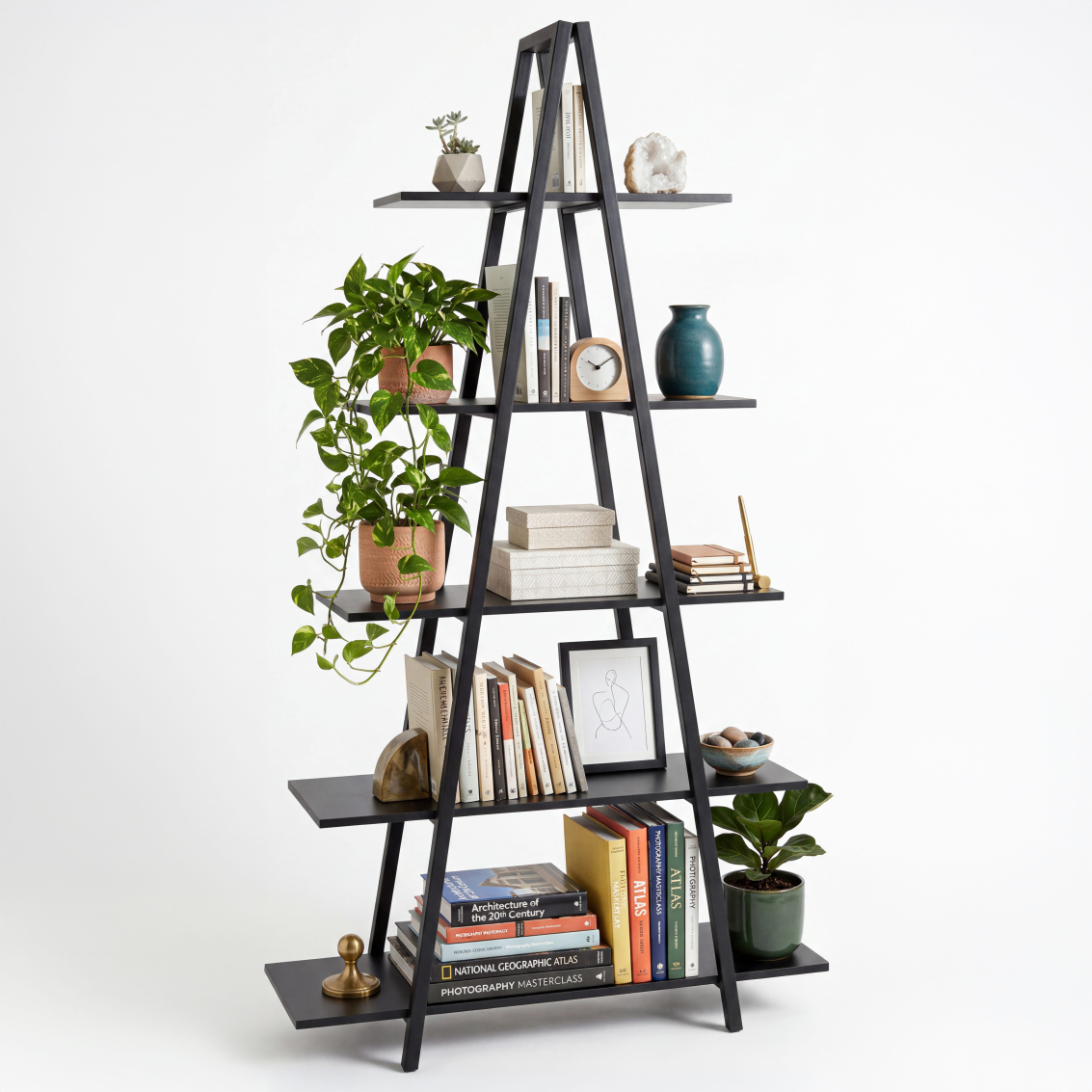Ladder Bookshelf - 5 Tier A-Frame Display Shelf