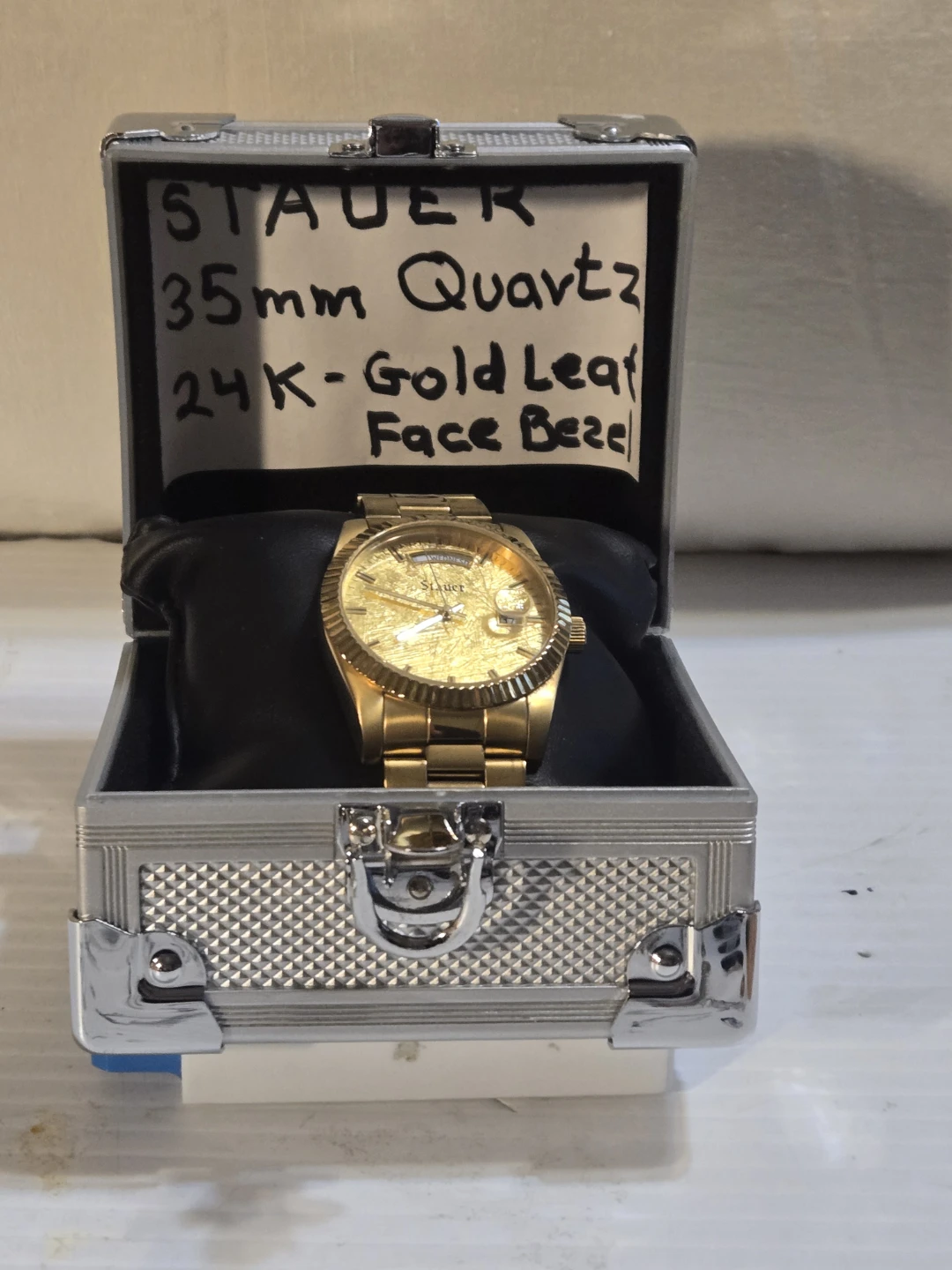 Stauer Gold-Tone 35mm Quartz Watch with 24K Gold Leaf Face Bezel