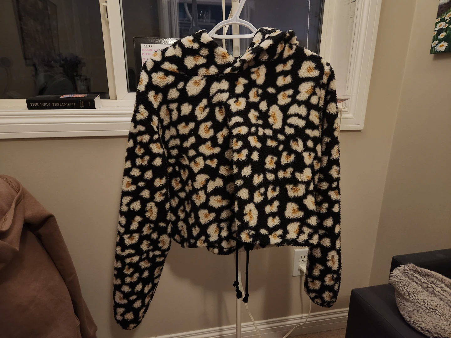 Cropped Leopard Print Fleece Hoodie