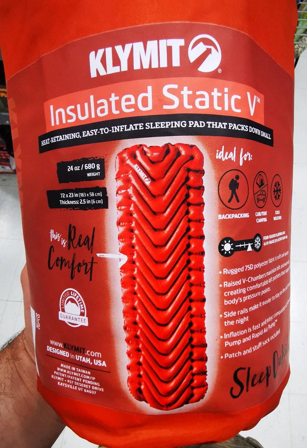 Klymit Insulated Static V Sleeping Pad  New
