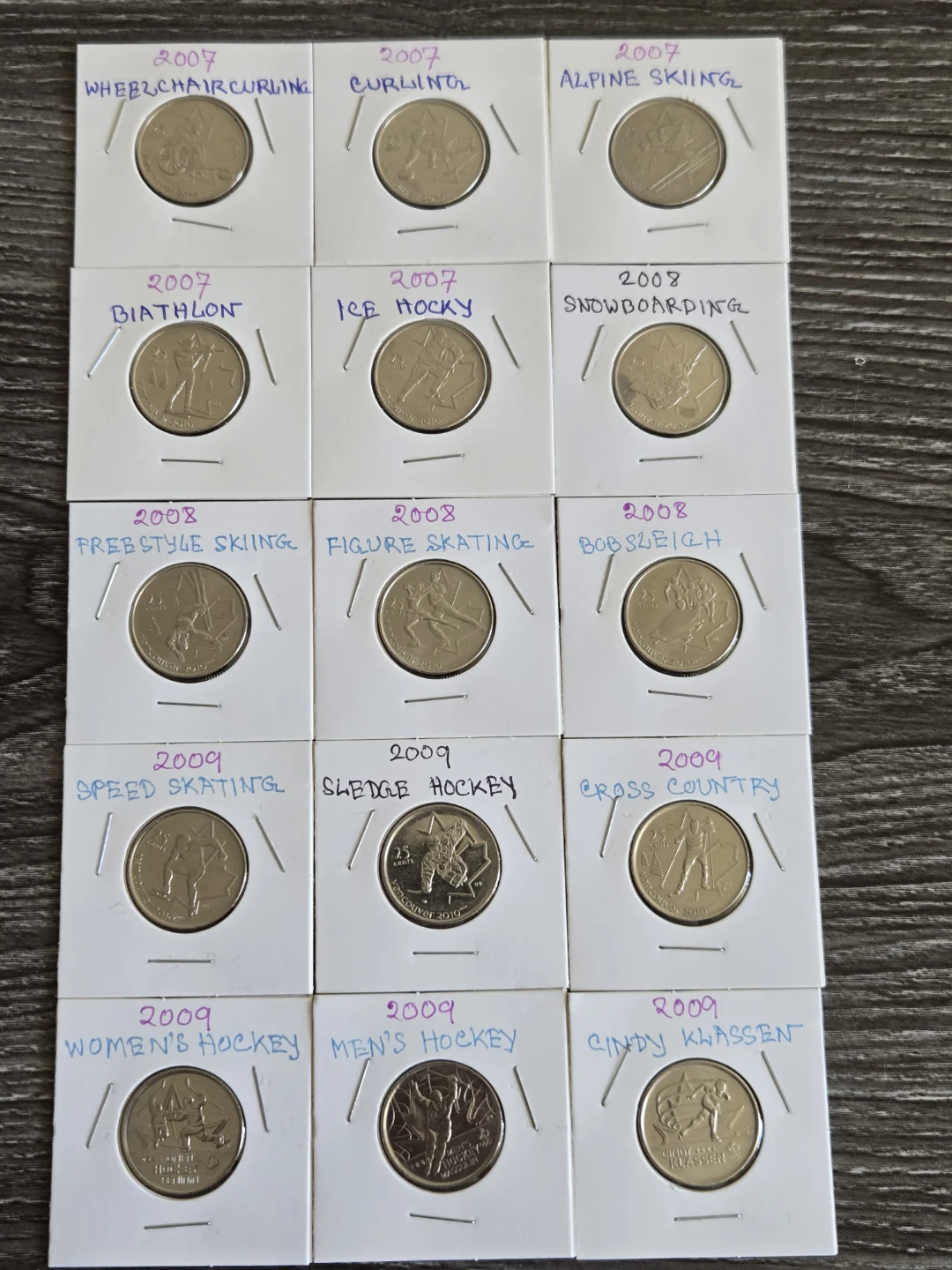Collection of 2007-2009 Canadian Olympic Quarter Coins