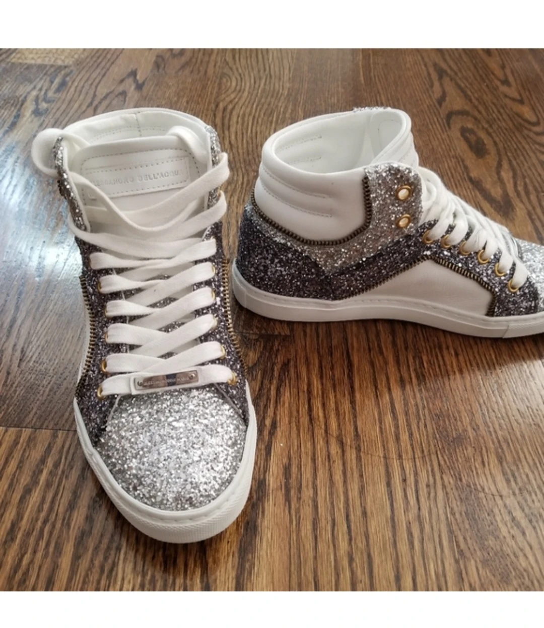 NEW Alessandro Dell'Acqua Glitter High Top Sneakers - photo 3