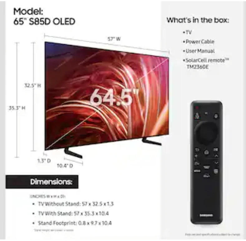 Samsung 65" S85D Series OLED 4K Smart Tizen TV (2024) - photo 3