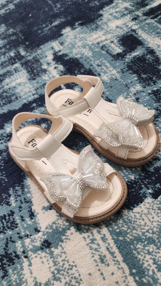 Kids White Fashion Sandals with Bows and Rhinestones - photo 4