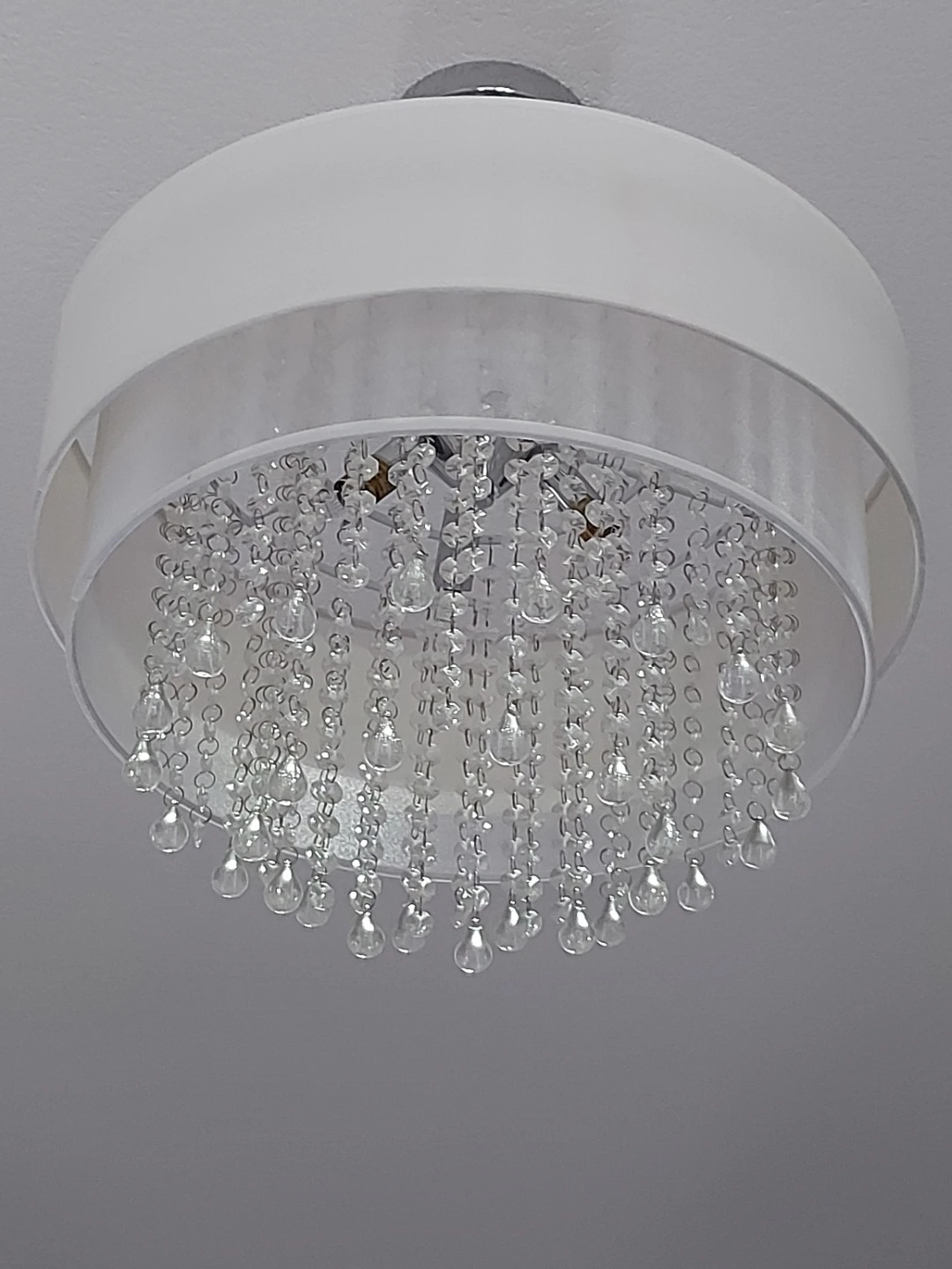 White Drum Chandelier with Crystal Beads