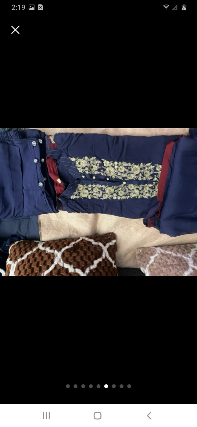 Navy Blue Embroidered Kurti with Pants - photo 3