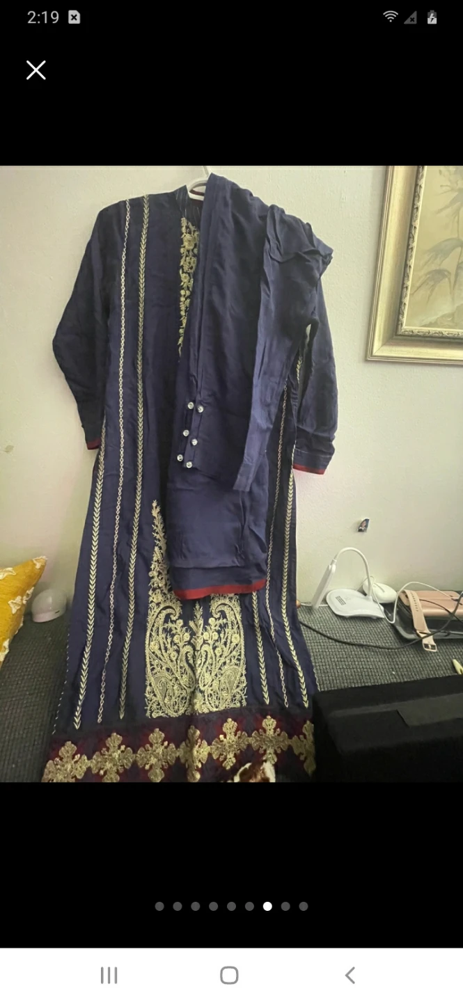 Navy Blue Embroidered Kurti with Pants - photo 4