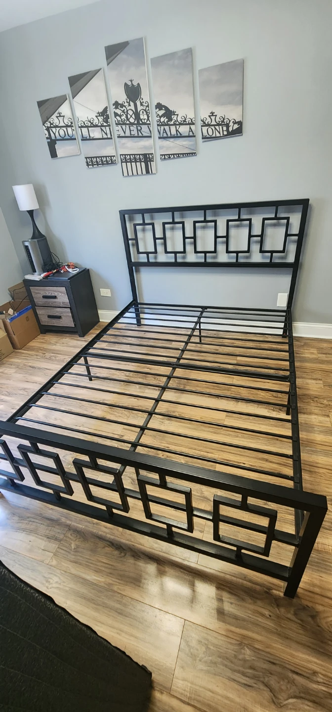 Black Metal Geometric Bed Frame