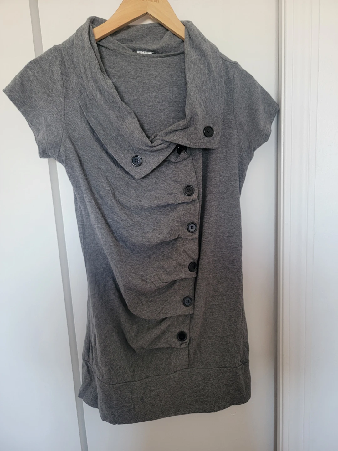 Grey Short Sleeve Drape Neck Tunic