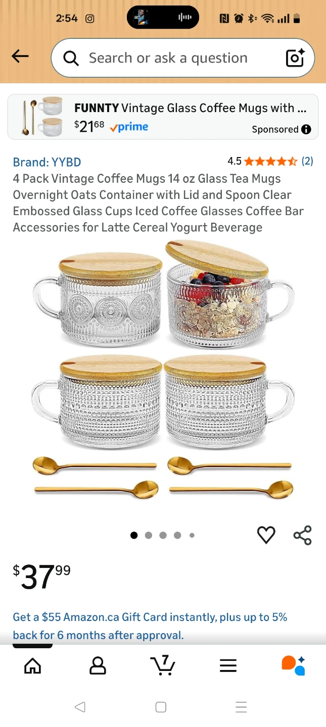 4 Pack Vintage Glass Coffee Mugs with Bamboo Lids and Spoons