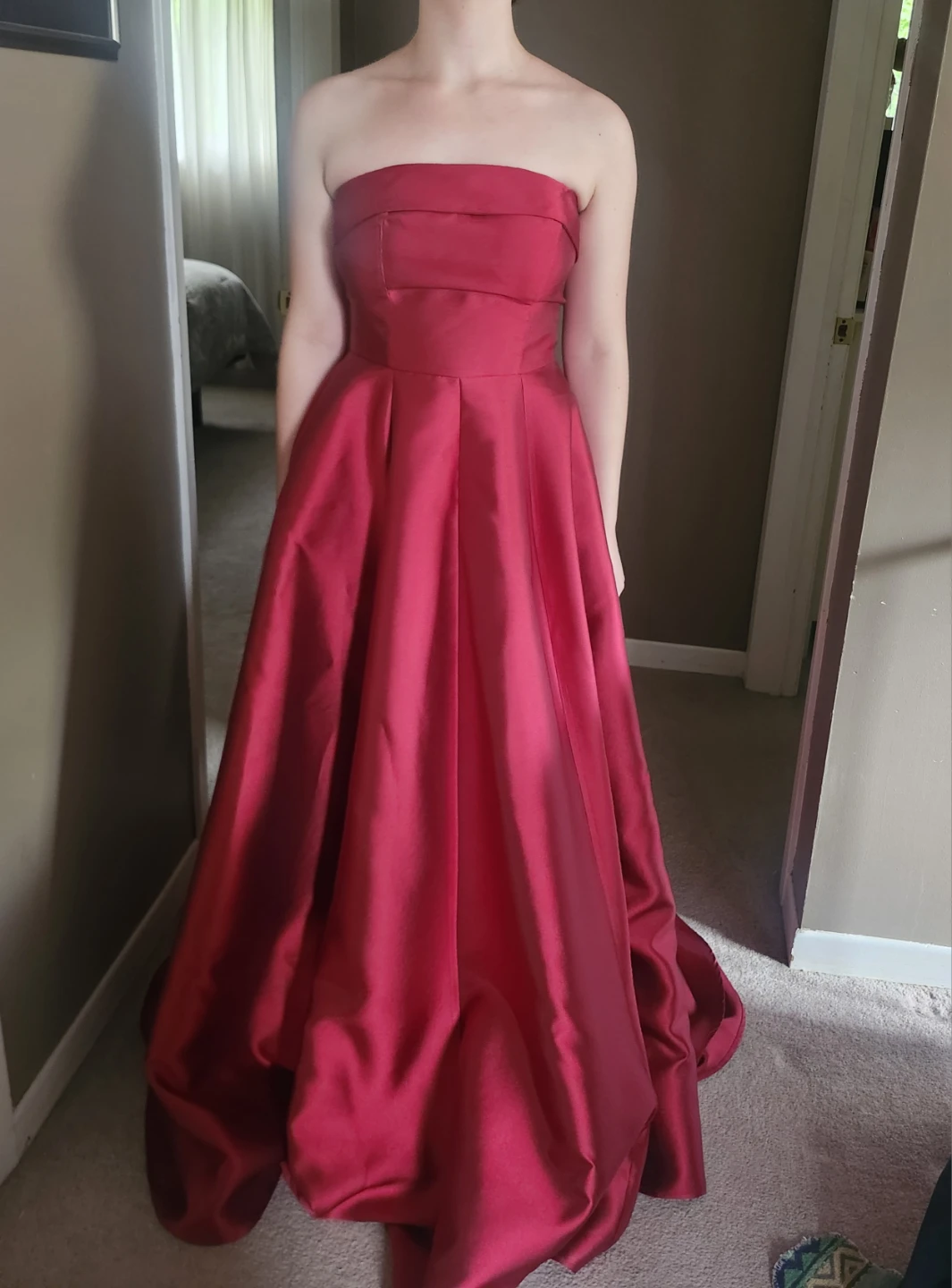 Red Strapless Ball Gown