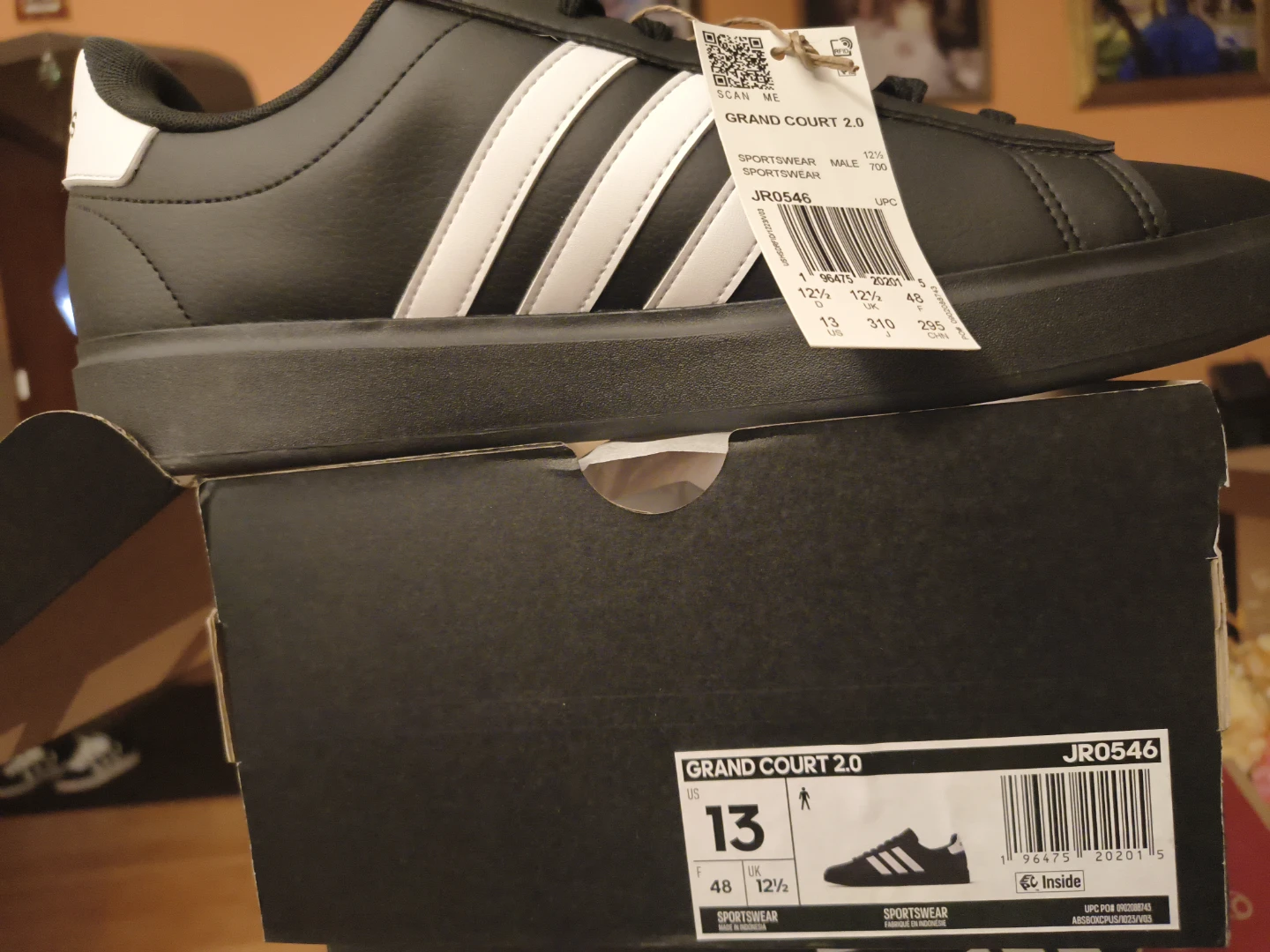 Adidas Grand Court 2.0 Men's Shoes - Black/White, Size 13