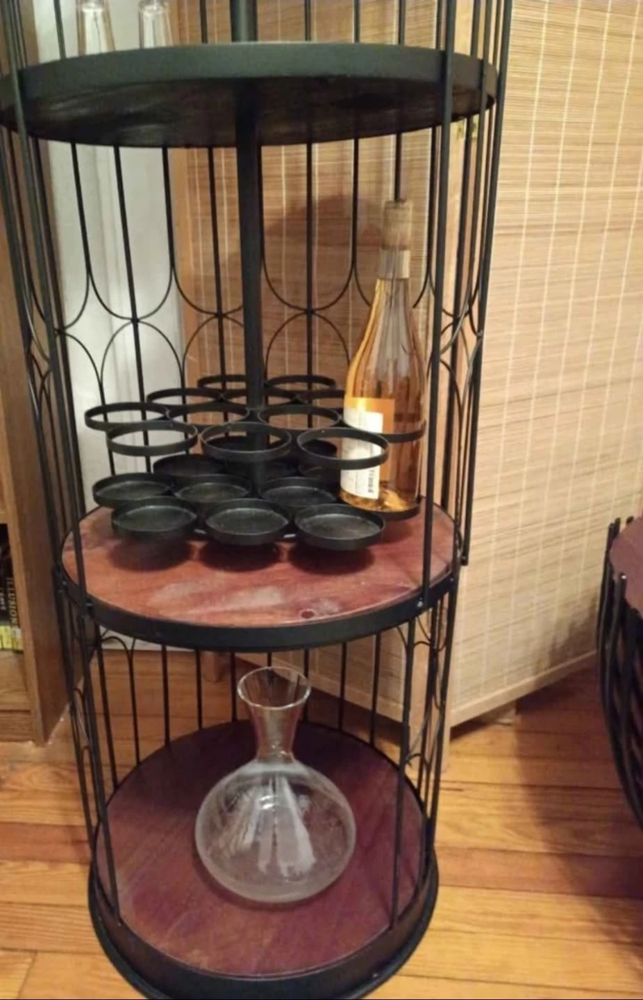 Black Metal Wine Bottle Shaped Bar Cart with Glass Holders - photo 3