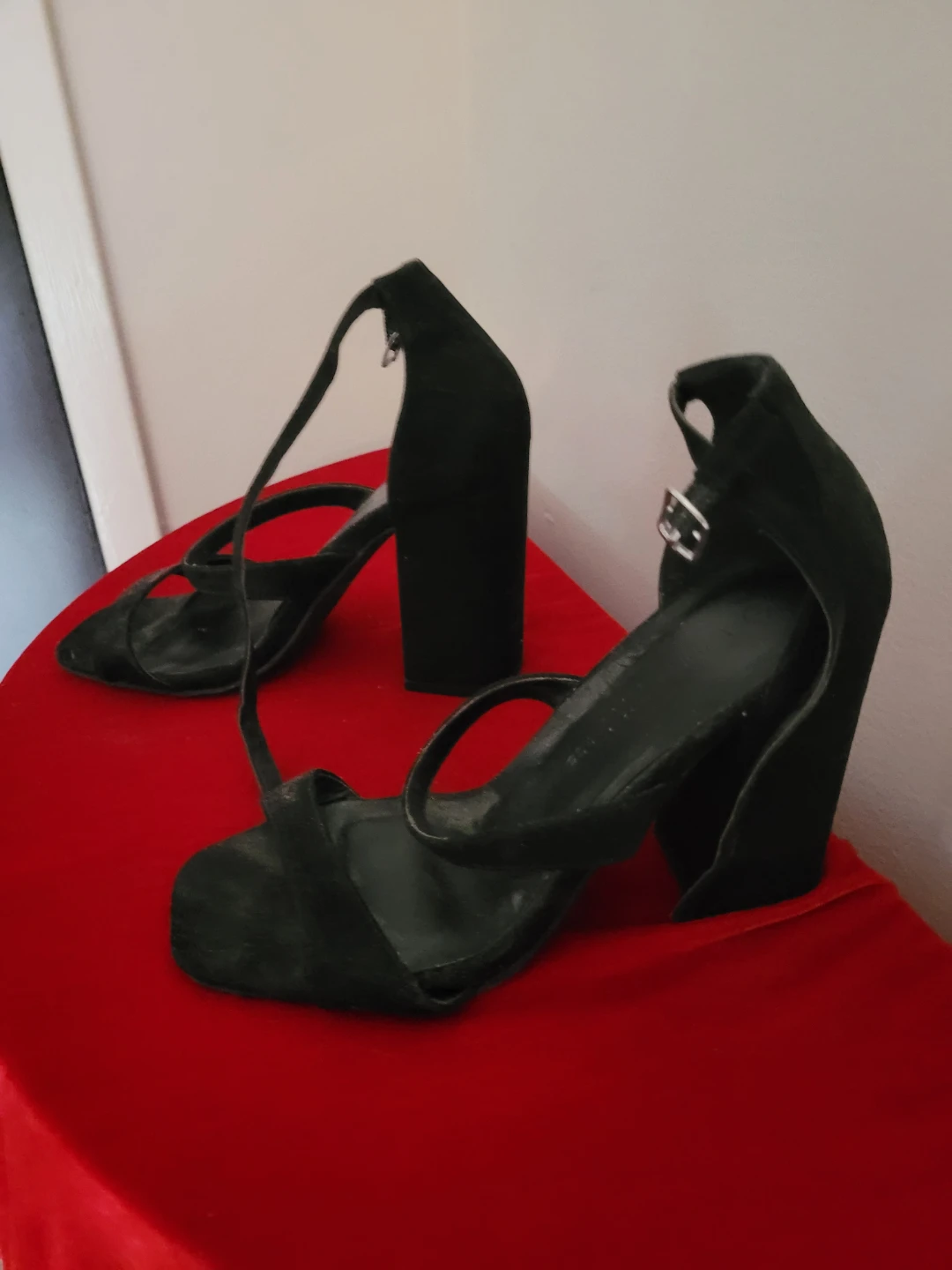 Black Suede Block Heel Sandals