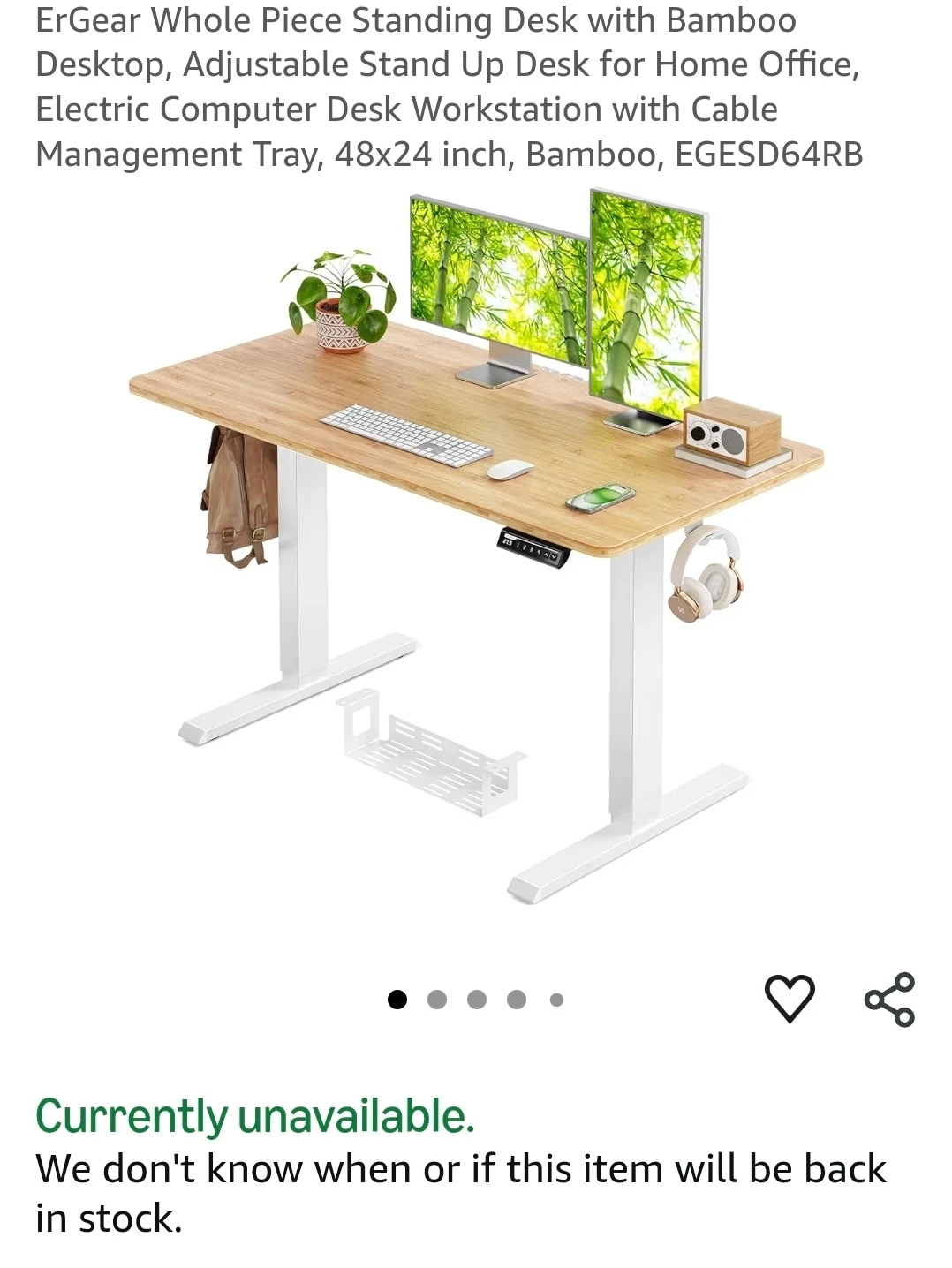 ErGear Electric Standing Desk 48x24 inch Bamboo - photo 2