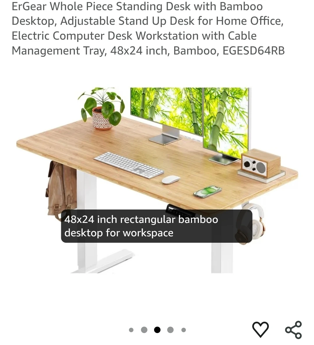 ErGear Electric Standing Desk 48x24 inch Bamboo - photo 4