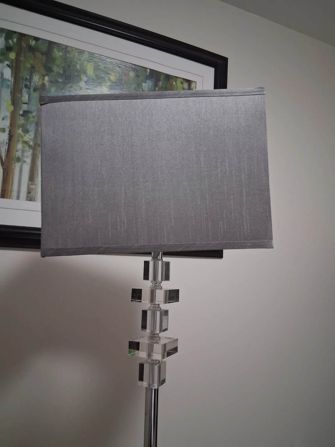 Grey Rectangular Shade Floor Lamp with Crystal Accents