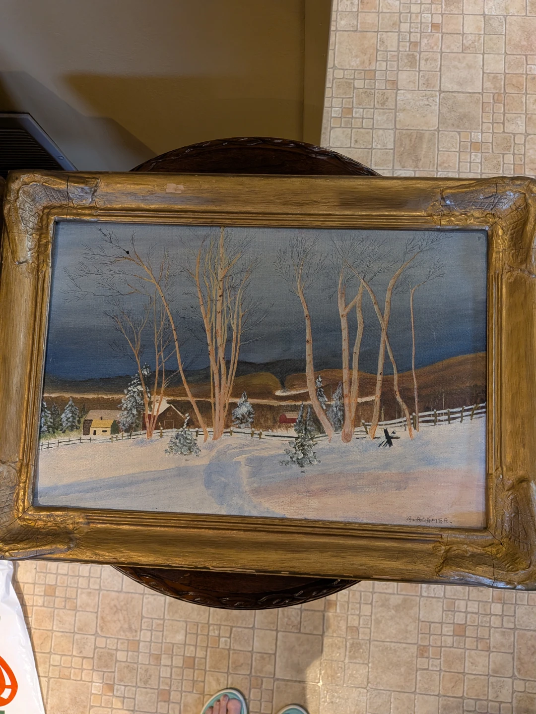 Framed Winter Landscape Painting