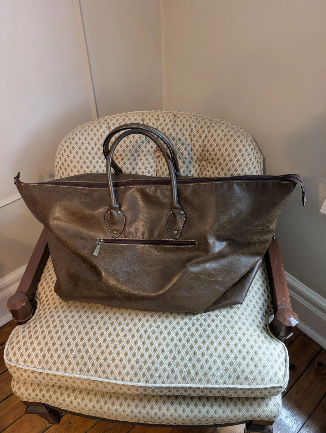 Brown Leatherette Duffle Bag