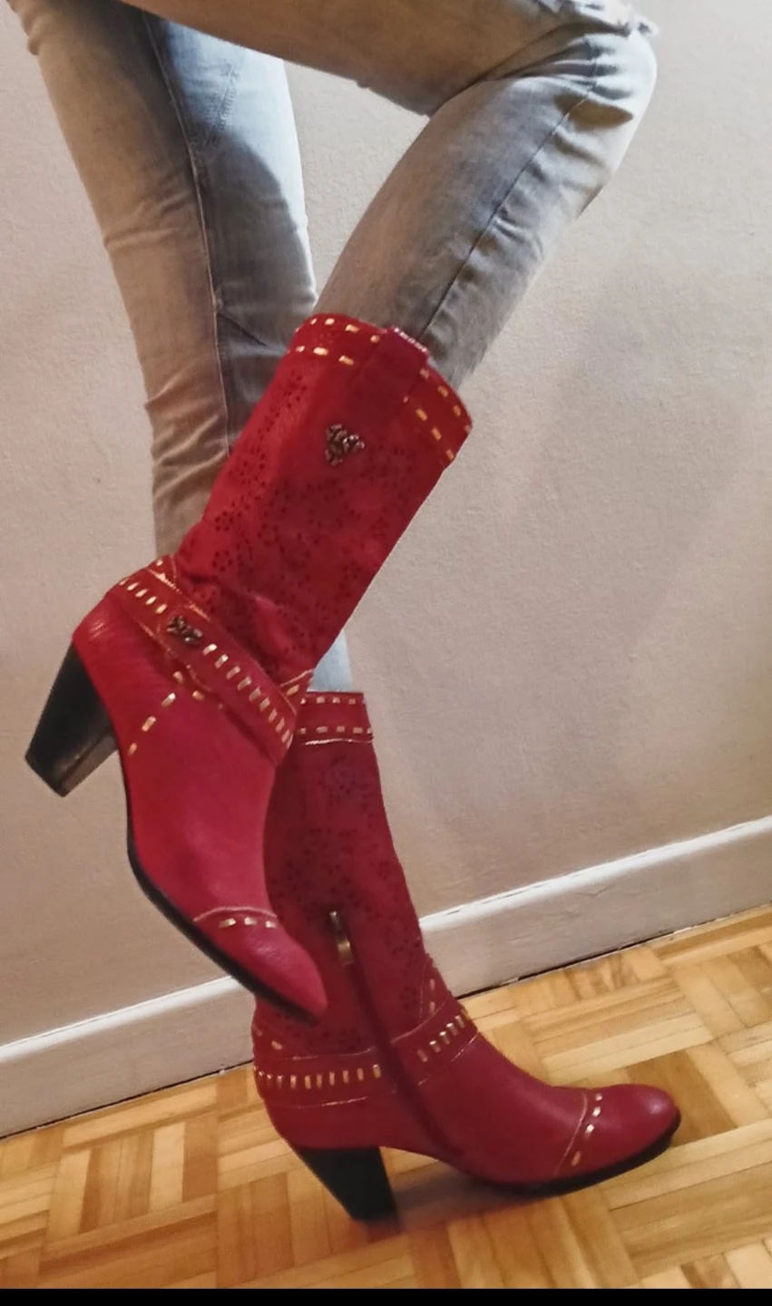 ❤️‍🔥Sale❤️‍🔥Red Women's cowboy boots genuine Leather