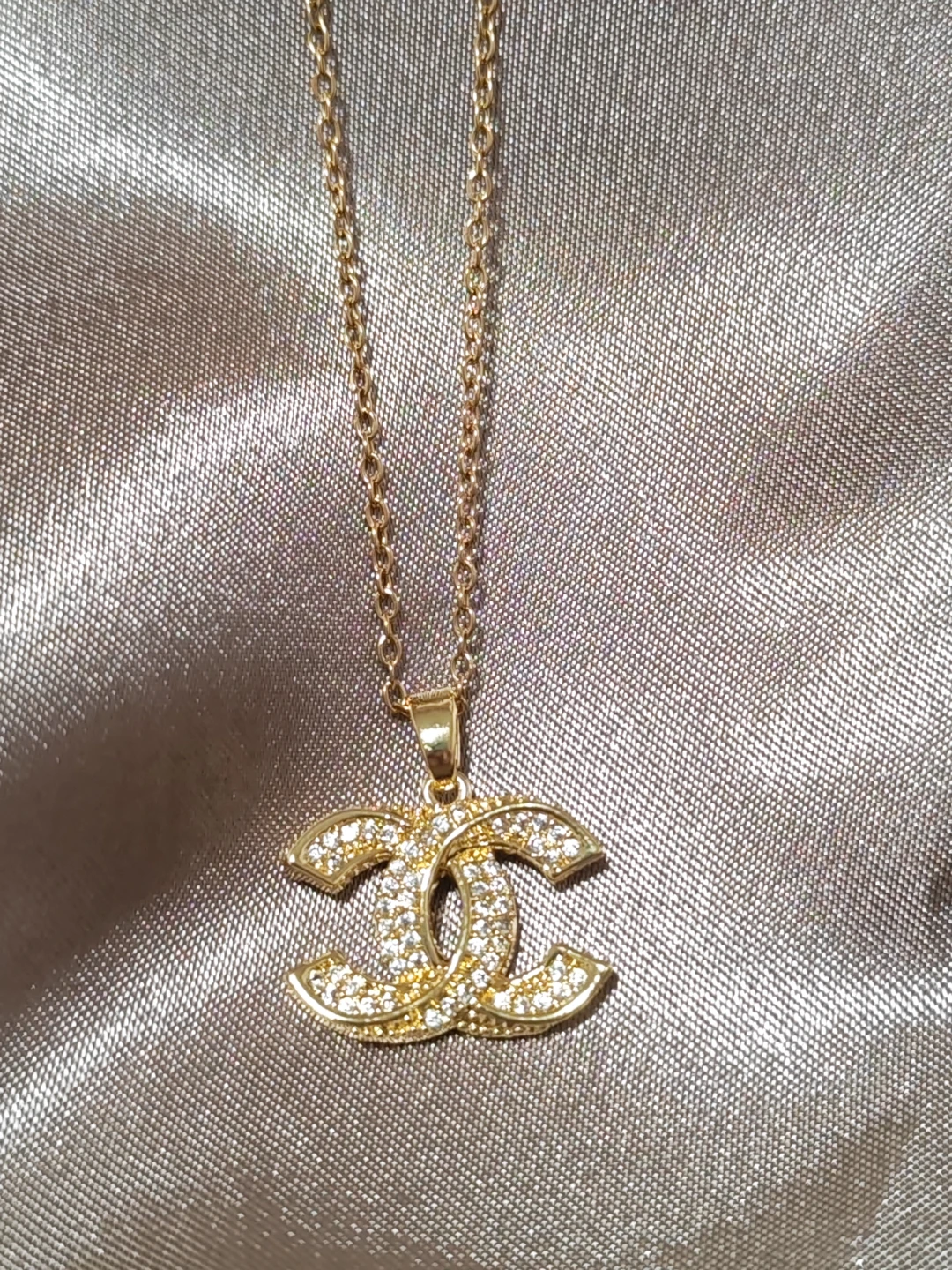 Gold CC Necklace with Crystals - photo 2
