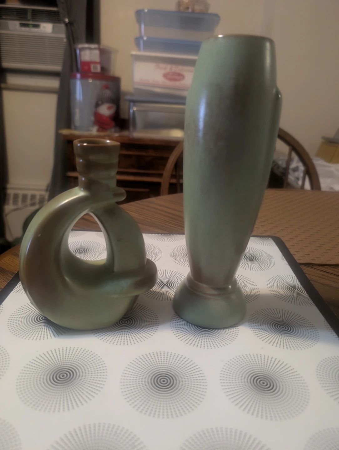 Frankoma Vase 305 Green Ceramic  candle holder and # 43 vase.
