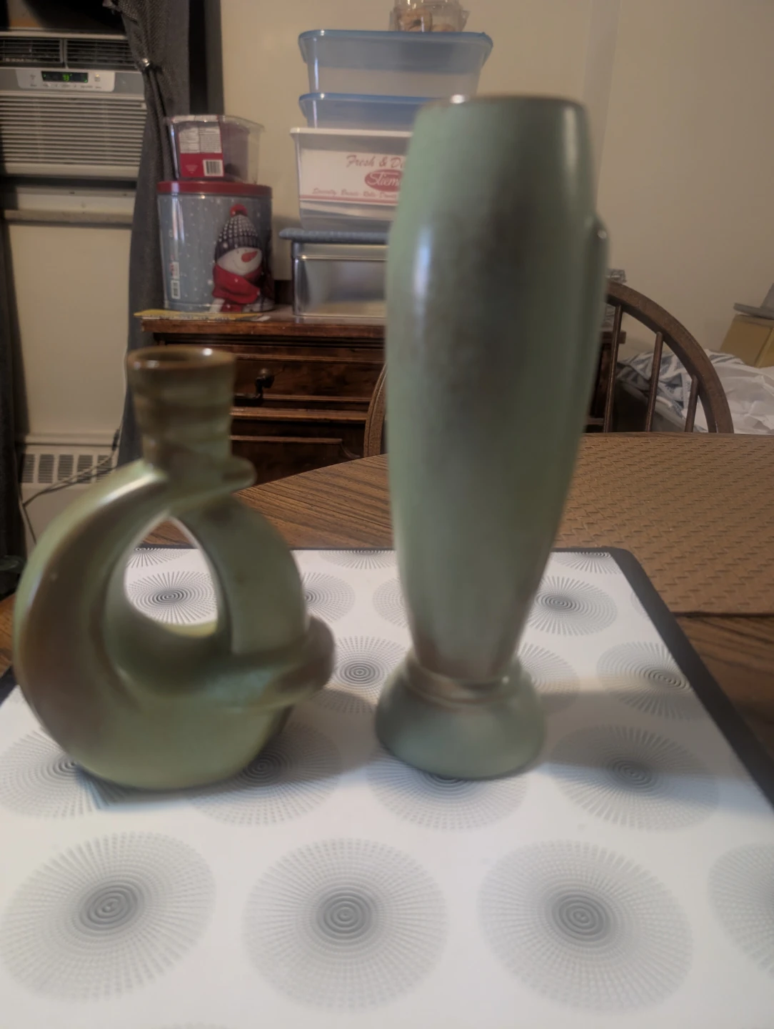 Frankoma Vase 305 Green Ceramic  candle holder and # 43 vase. - photo 2