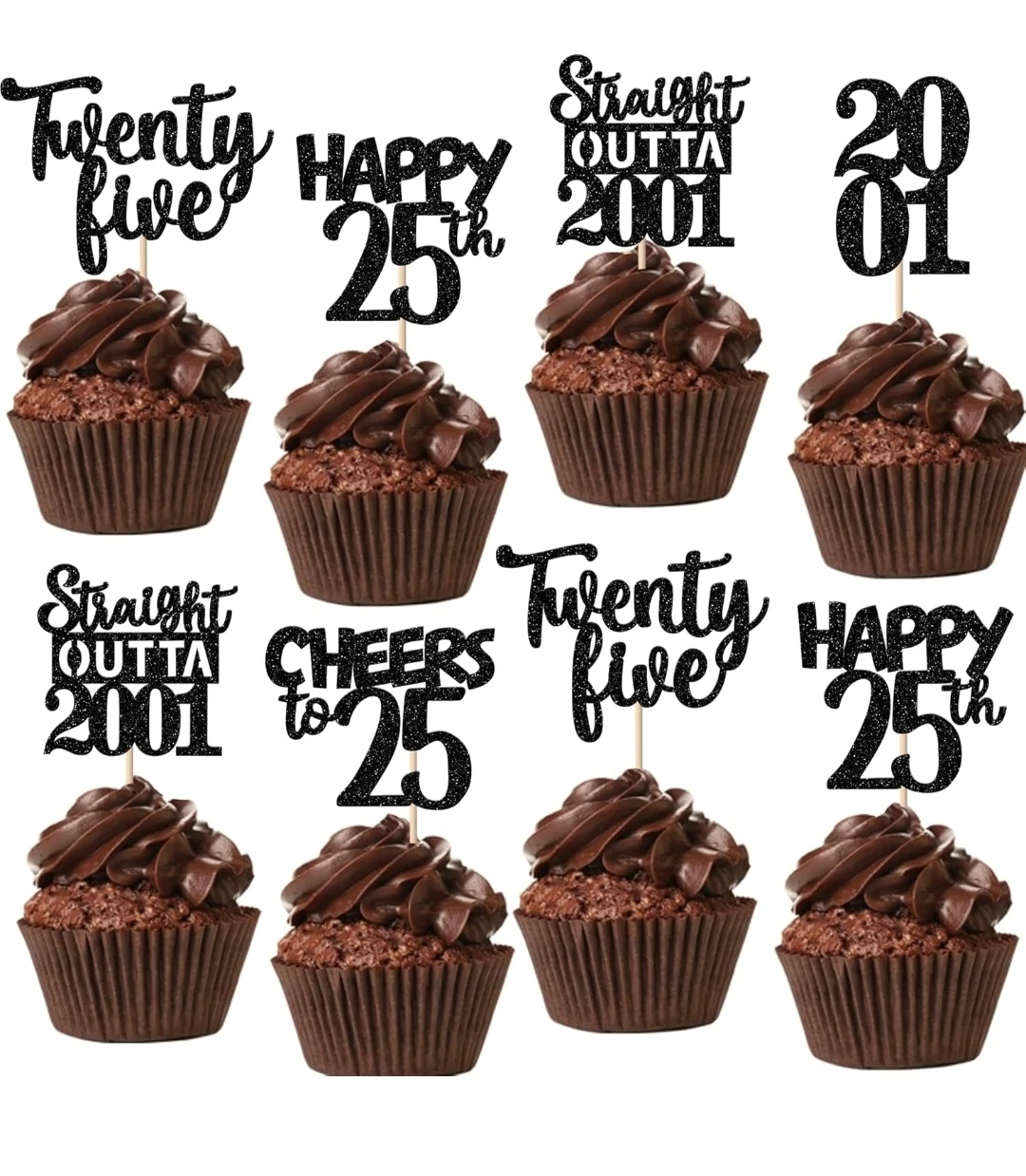 25th Birthday Cupcake Toppers - "Twenty Five" & "Happy 25th"