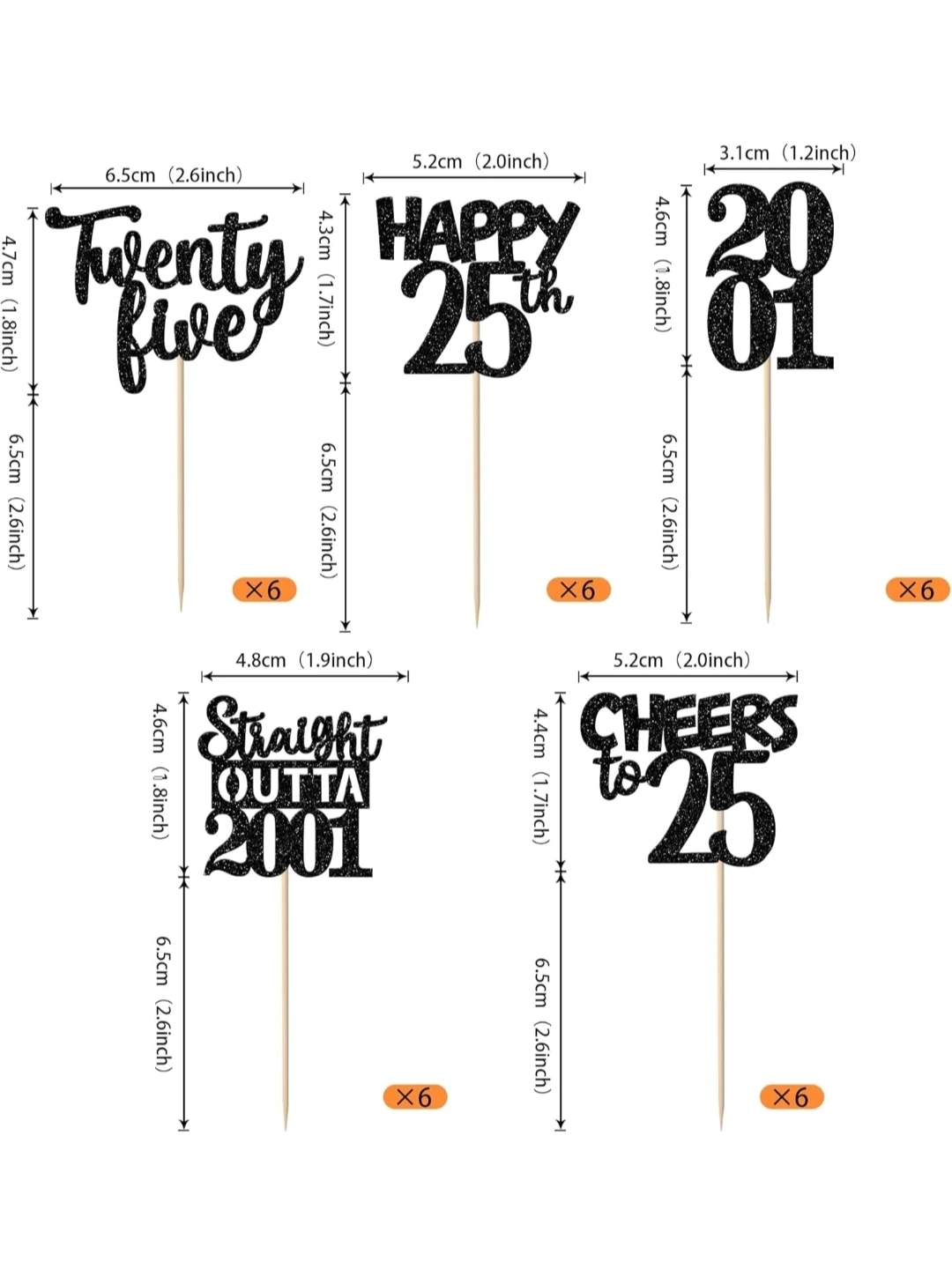 25th Birthday Cupcake Toppers - "Twenty Five" & "Happy 25th" - photo 2