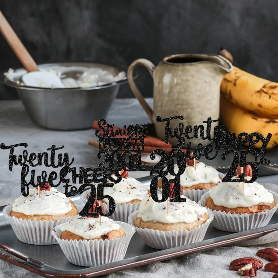25th Birthday Cupcake Toppers - "Twenty Five" & "Happy 25th" - photo 3