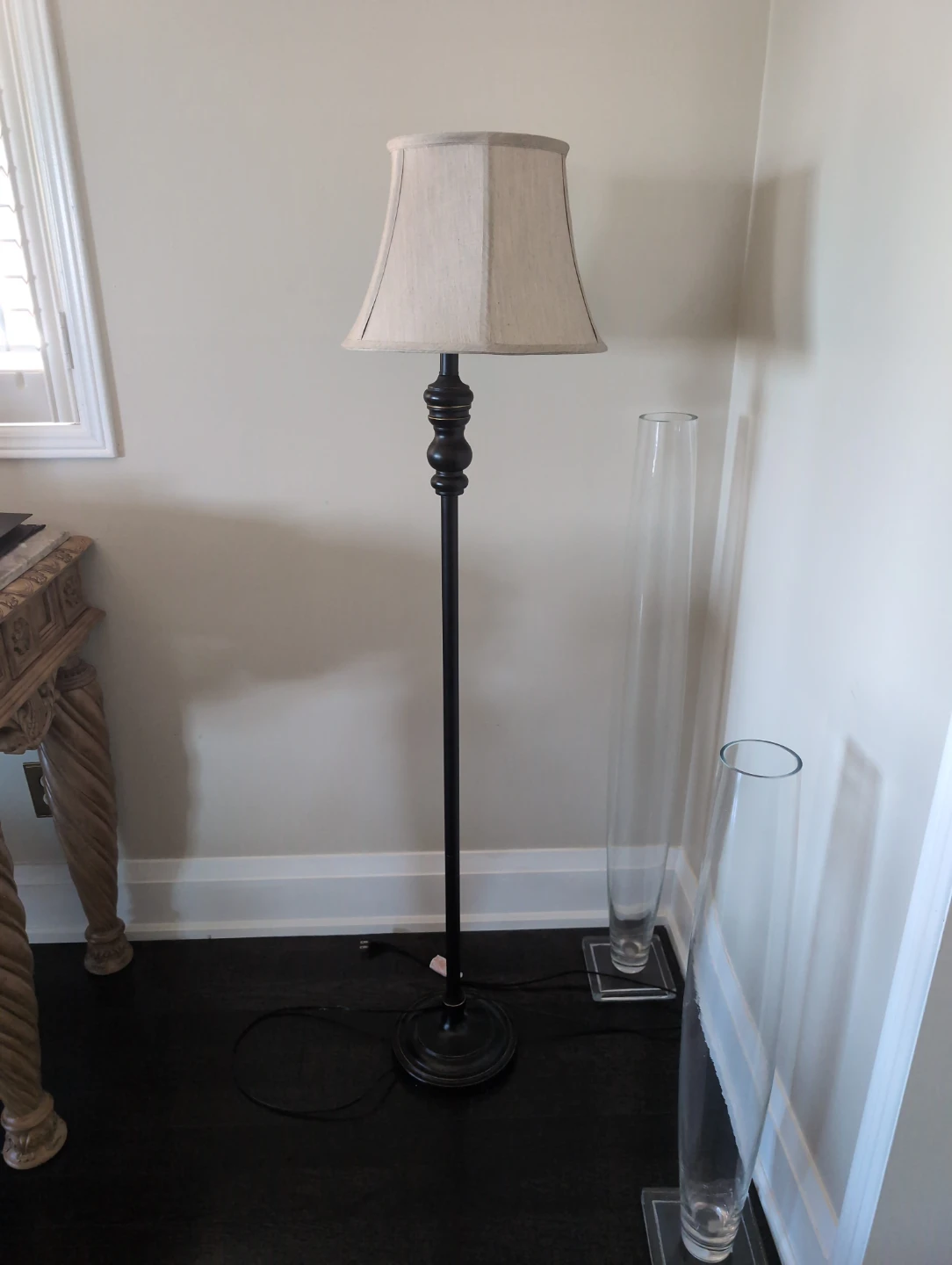 Black Floor Lamp with Beige Shade