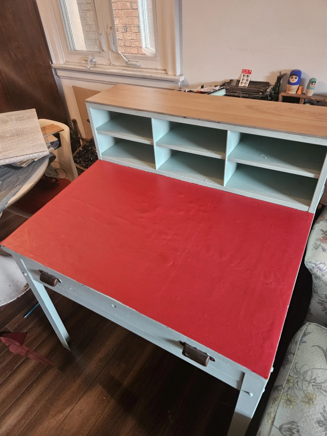 Vintage Desk with Shelves and Red Top - photo 2