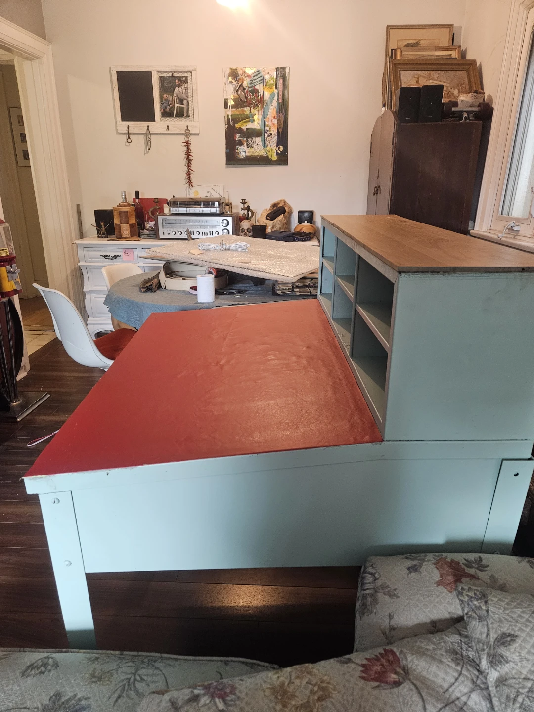 Vintage Desk with Shelves and Red Top - photo 3