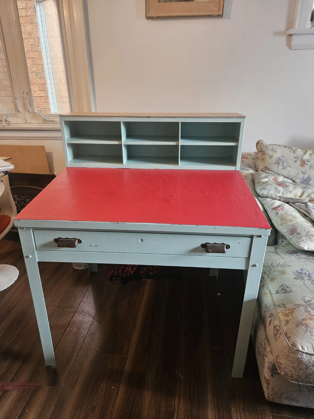 Vintage Desk with Shelves and Red Top - photo 5